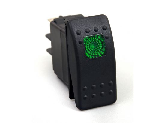 Rocker Switch (Green Light 20 AMP Single Pole Black)