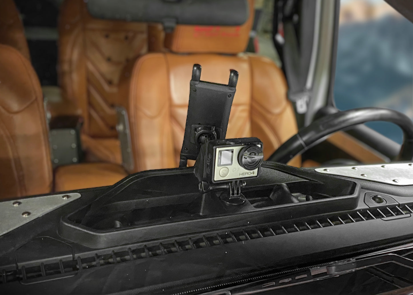 Jeep JL /JT Dash Mount with Phone Cradle and Action Camera Mount Location